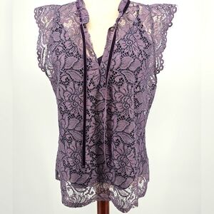 White House Black Market Lace High Neck Shell Size L NWT